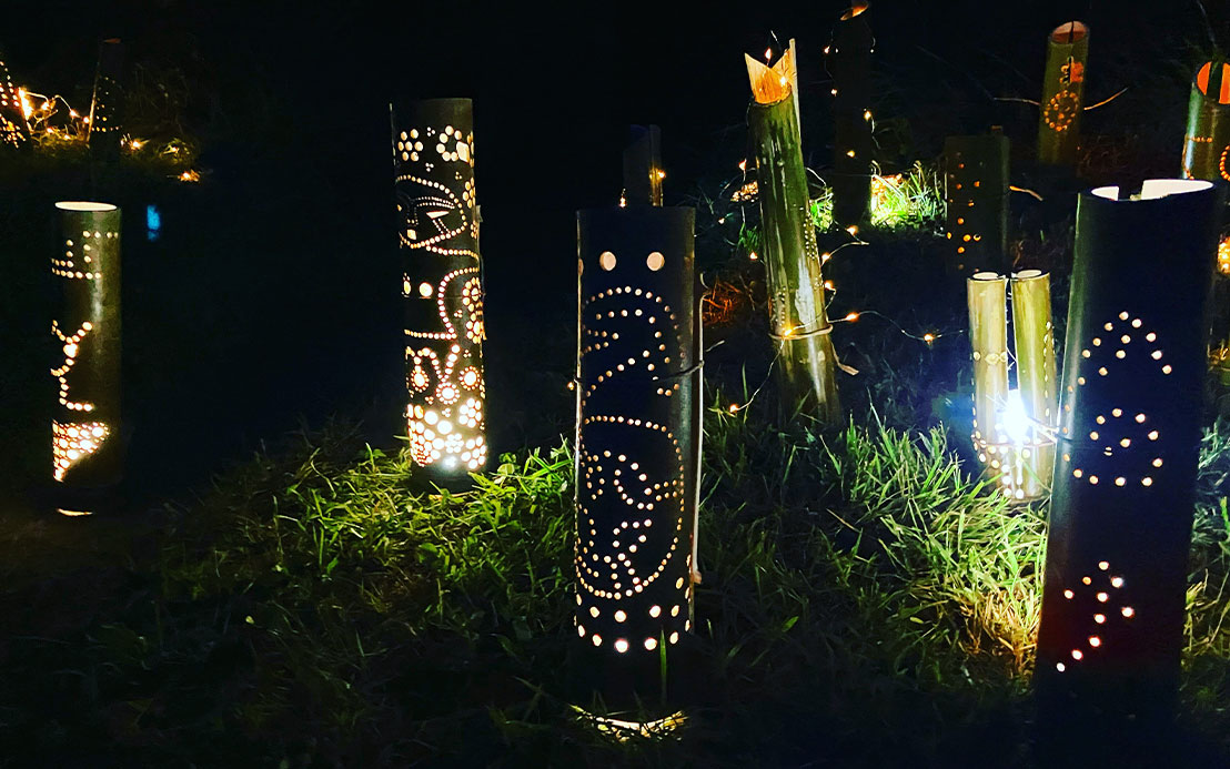 みんなの想火プロジェクトで竹あかり灯火・（続）富士見高校生徒による「縄文の竹あかり」づくり