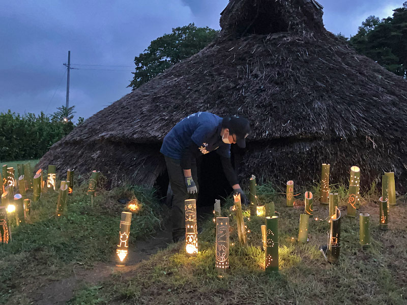 みんなの想火プロジェクトでの竹あかり灯火・（続）富士見高校生徒による「縄文の竹あかり」づくり